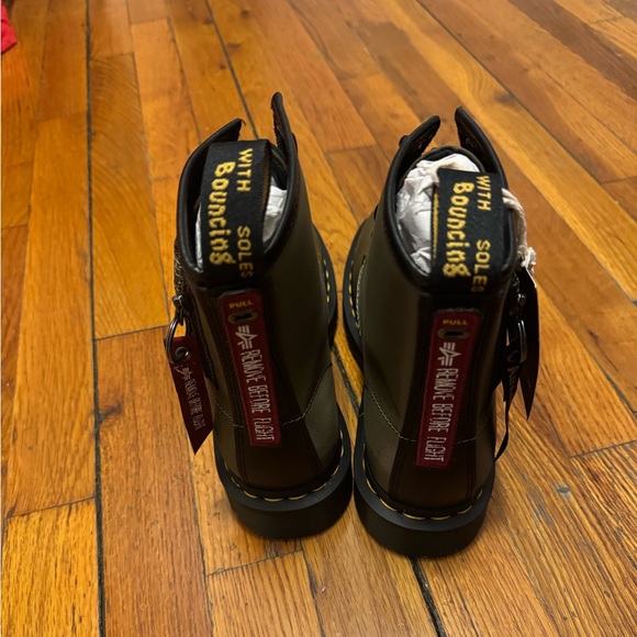 1460 Ben Alpha Industries Nylon/Leather Olive Lace Up Boots - Picture 11 of 12